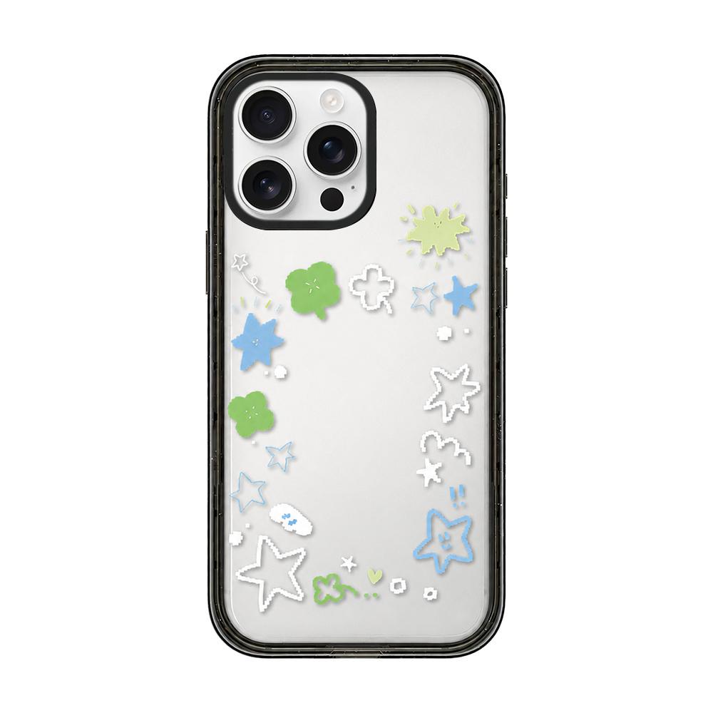 For iPhone 16 Pro Star Four-leaf Clover Pattern Acrylic TPU Phone Case - Four-leaf Clover Star Graffiti - EDA009862207B