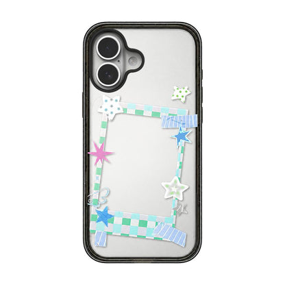 For iPhone 16 Plus Star Four-leaf Clover Pattern Acrylic TPU Phone Case - Star Photo Frame - EDA009862208A
