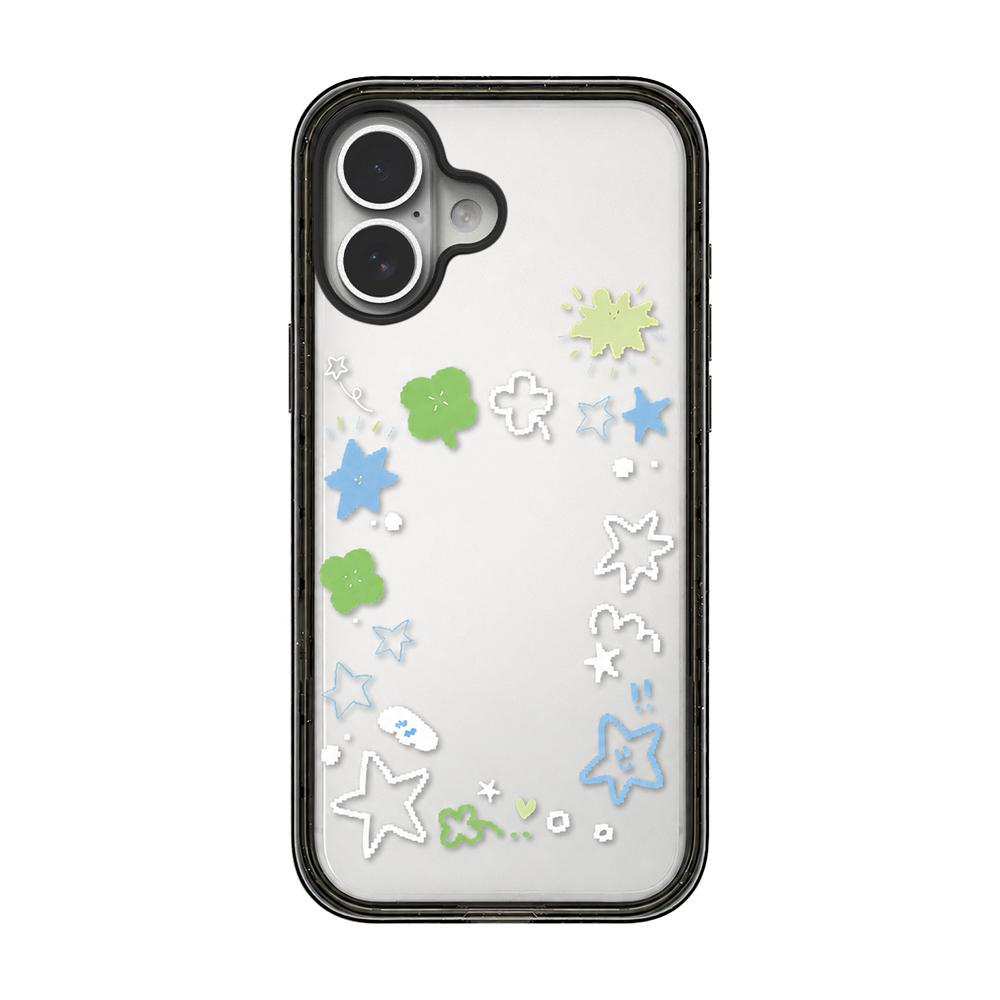 For iPhone 16 Plus Star Four-leaf Clover Pattern Acrylic TPU Phone Case - Four-leaf Clover Star Graffiti - EDA009862208B