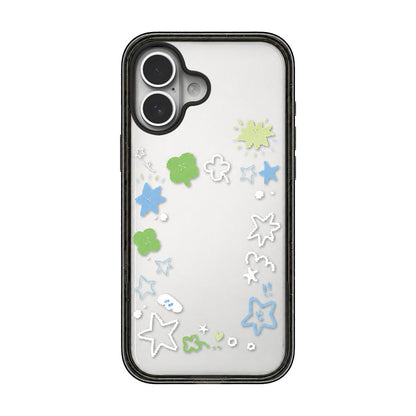 For iPhone 16 Plus Star Four-leaf Clover Pattern Acrylic TPU Phone Case - Four-leaf Clover Star Graffiti - EDA009862208B