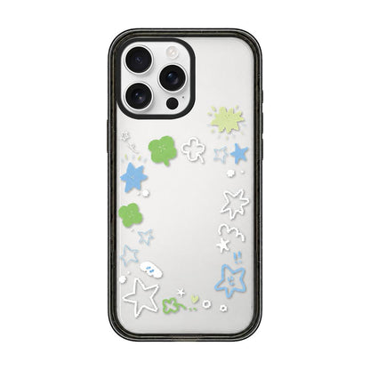 For iPhone 15 Pro Star Four-leaf Clover Pattern Acrylic TPU Phone Case - Four-leaf Clover Star Graffiti - EDA009862211B