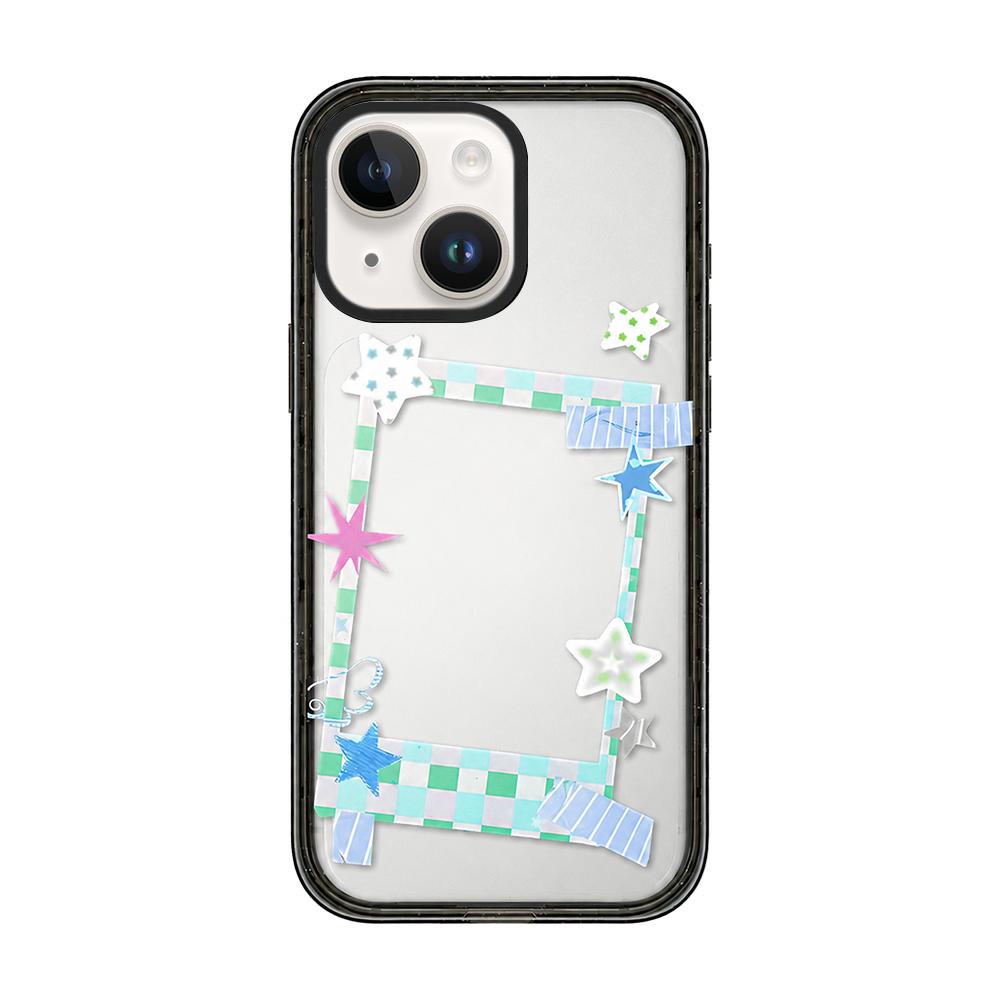For iPhone 14 Plus Star Four-leaf Clover Pattern Acrylic TPU Phone Case - Star Photo Frame - EDA009862214A