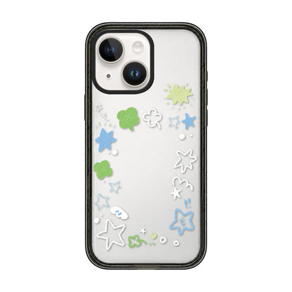 For iPhone 14 Star Four-leaf Clover Pattern Acrylic TPU Phone Case - Four-leaf Clover Star Graffiti - EDA009862215B