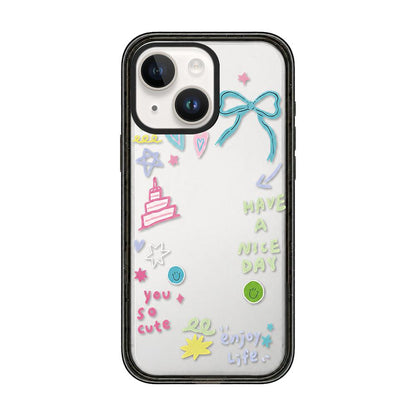 For iPhone 14 Star Four-leaf Clover Pattern Acrylic TPU Phone Case - Macaron Themed Graffiti - EDA009862215D
