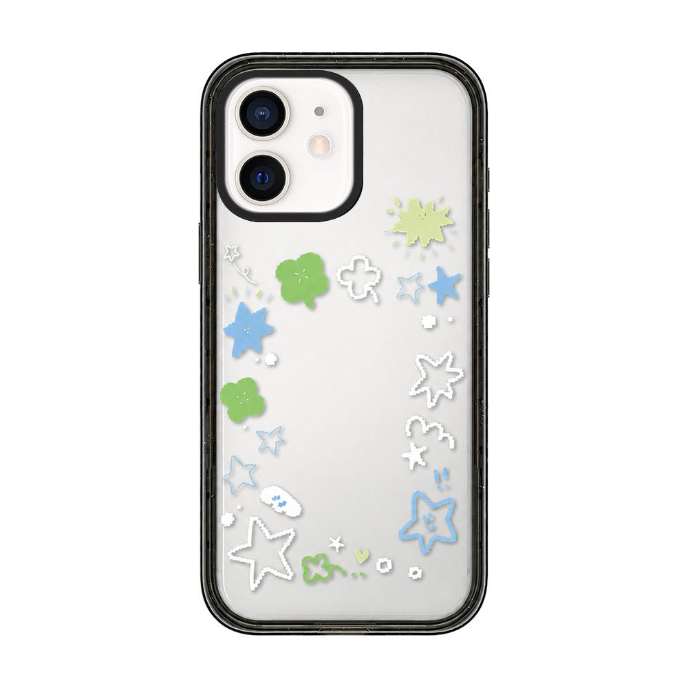 For iPhone 12 Star Four-leaf Clover Pattern Acrylic TPU Phone Case - Four-leaf Clover Star Graffiti - EDA009862221B
