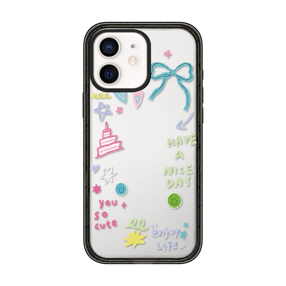 For iPhone 11 Star Four-leaf Clover Pattern Acrylic TPU Phone Case - Macaron Themed Graffiti - EDA009862224D