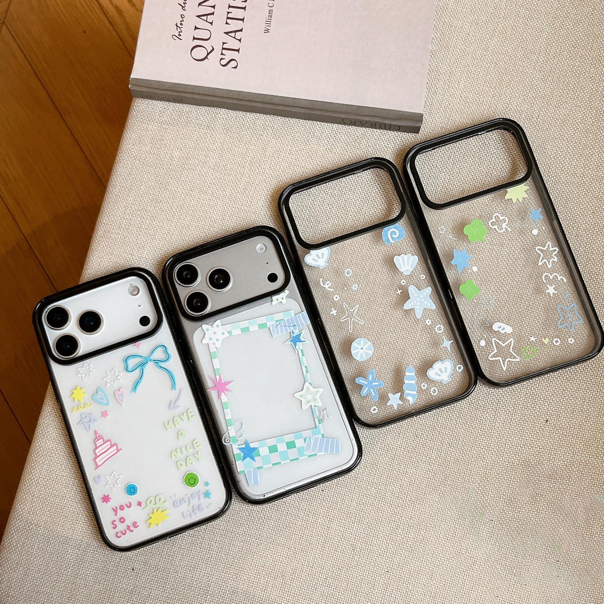 For iPhone 14 Pro Max Star Four-leaf Clover Pattern Acrylic TPU Phone Case - Macaron Themed Graffiti - EDA009862217D