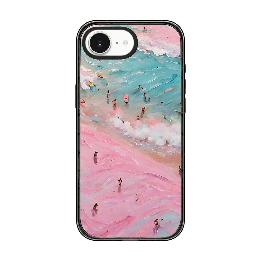 For iPhone 17e / 16e Summer Beach Pattern Acrylic TPU Phone Case - Pink Sand Beach Surfing - EDA009862401B