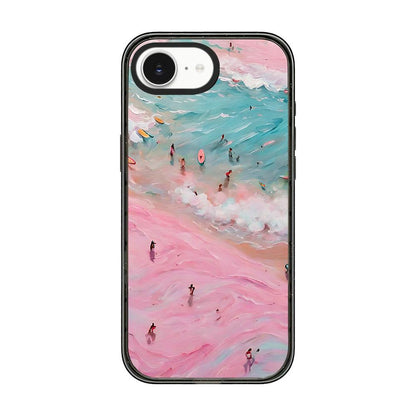 For iPhone 17e / 16e Summer Beach Pattern Acrylic TPU Phone Case - Pink Sand Beach Surfing - EDA009862401B