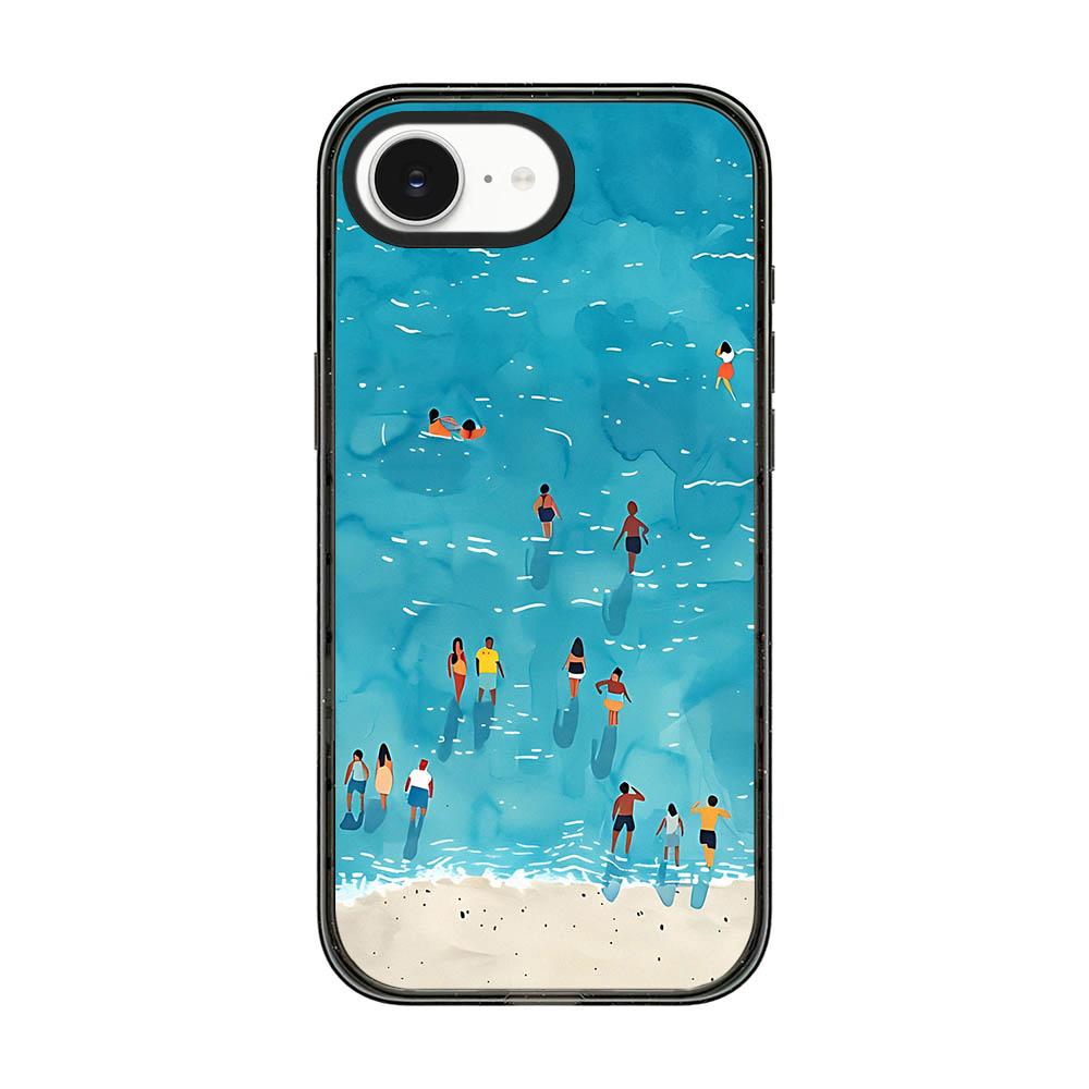 For iPhone 17e / 16e Summer Beach Pattern Acrylic TPU Phone Case - Watercolor Blue Seaside Crowd - EDA009862401C