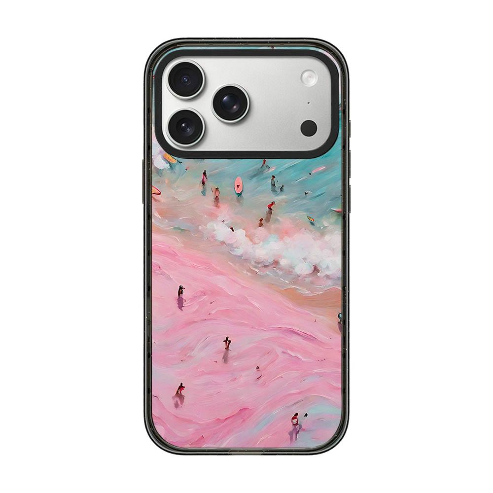 For iPhone 17 Pro Max Summer Beach Pattern Acrylic TPU Phone Case - Pink Sand Beach Surfing - EDA009862402B