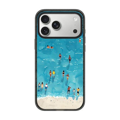 For iPhone 17 Pro Max Summer Beach Pattern Acrylic TPU Phone Case - Watercolor Blue Seaside Crowd - EDA009862402C