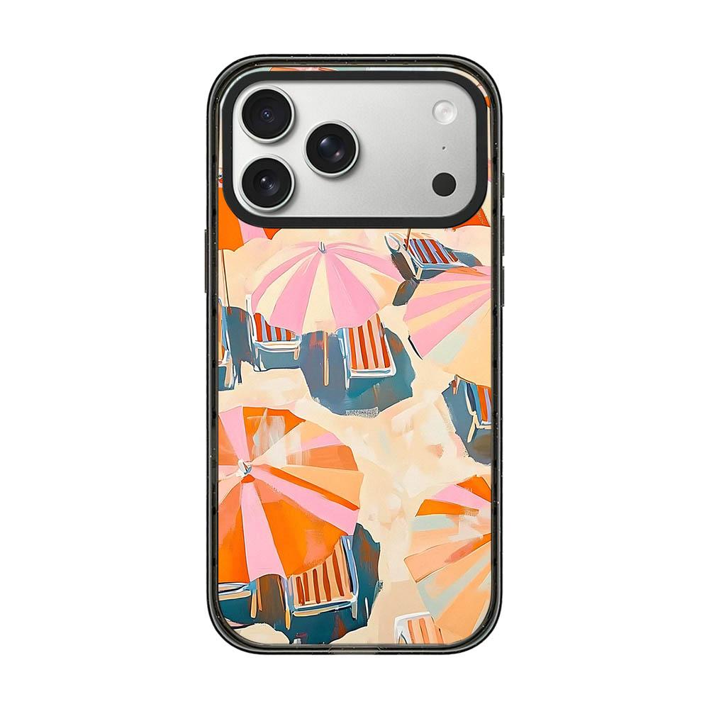 For iPhone 17 Pro Max Summer Beach Pattern Acrylic TPU Phone Case - Pink Orange Beach Sun Umbrella - EDA009862402D