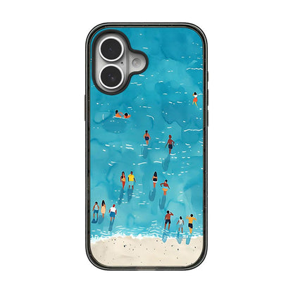 For iPhone 17 Summer Beach Pattern Acrylic TPU Phone Case - Watercolor Blue Seaside Crowd - EDA009862404C
