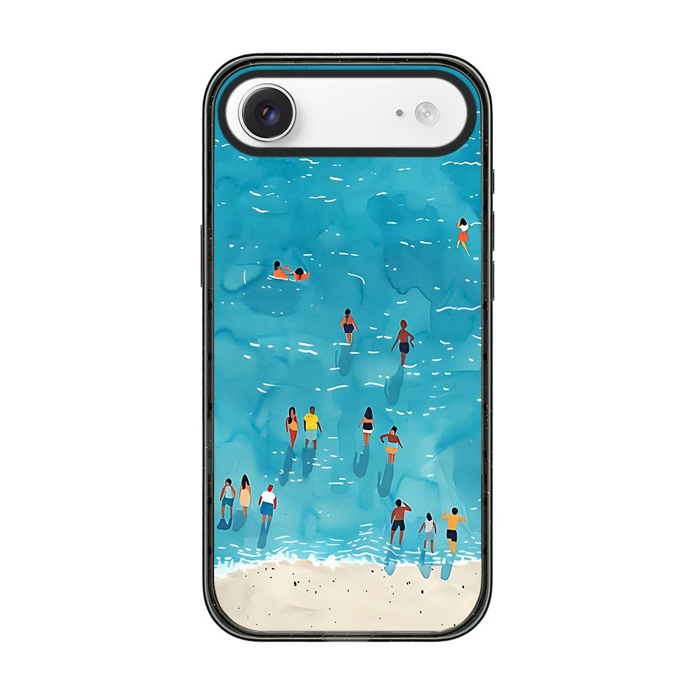 For iPhone Air Summer Beach Pattern Acrylic TPU Phone Case - Watercolor Blue Seaside Crowd - EDA009862405C