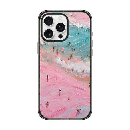 For iPhone 16 Pro Max Summer Beach Pattern Acrylic TPU Phone Case - Pink Sand Beach Surfing - EDA009862406B