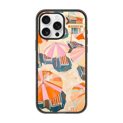For iPhone 16 Pro Max Summer Beach Pattern Acrylic TPU Phone Case - Pink Orange Beach Sun Umbrella - EDA009862406D