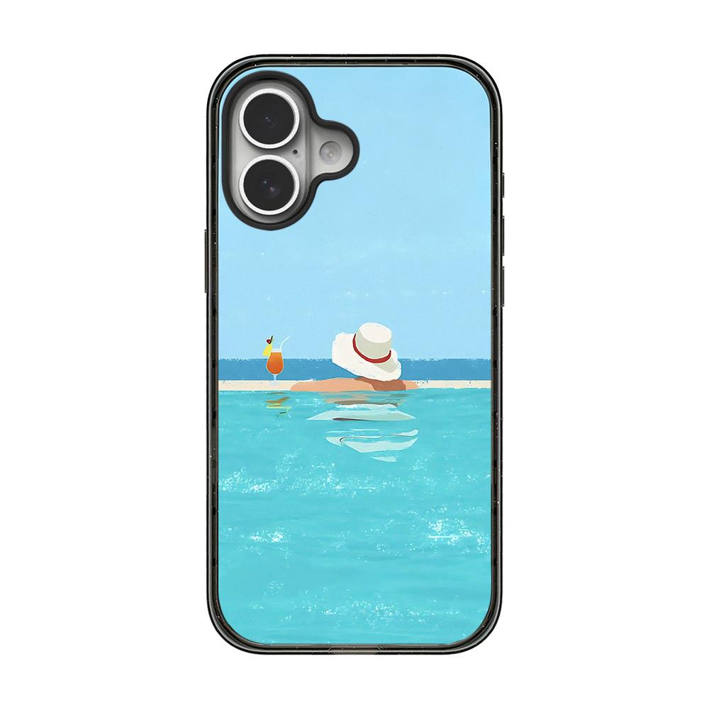For iPhone 16 Summer Beach Pattern Acrylic TPU Phone Case - Sea Salt Blue Swimming Pool - EDA009862409A