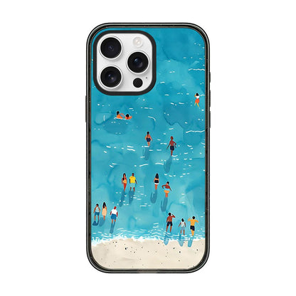 For iPhone 15 Pro Max Summer Beach Pattern Acrylic TPU Phone Case - Watercolor Blue Seaside Crowd - EDA009862410C