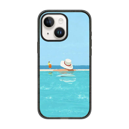 For iPhone 15 Plus Summer Beach Pattern Acrylic TPU Phone Case - Sea Salt Blue Swimming Pool - EDA009862412A