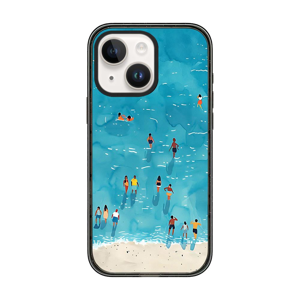 For iPhone 15 Summer Beach Pattern Acrylic TPU Phone Case - Watercolor Blue Seaside Crowd - EDA009862413C