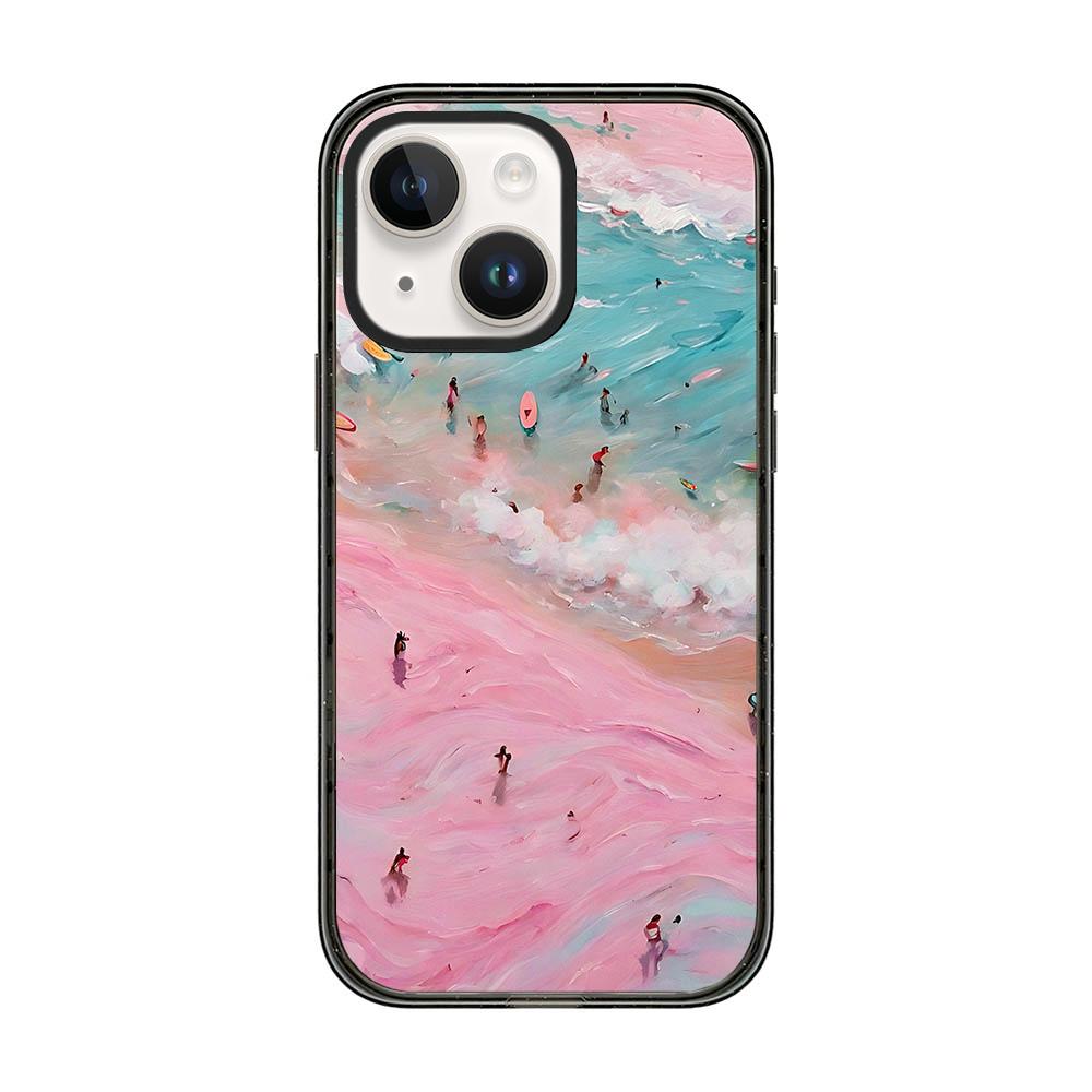 For iPhone 13 Summer Beach Pattern Acrylic TPU Phone Case - Pink Sand Beach Surfing - EDA009862420B