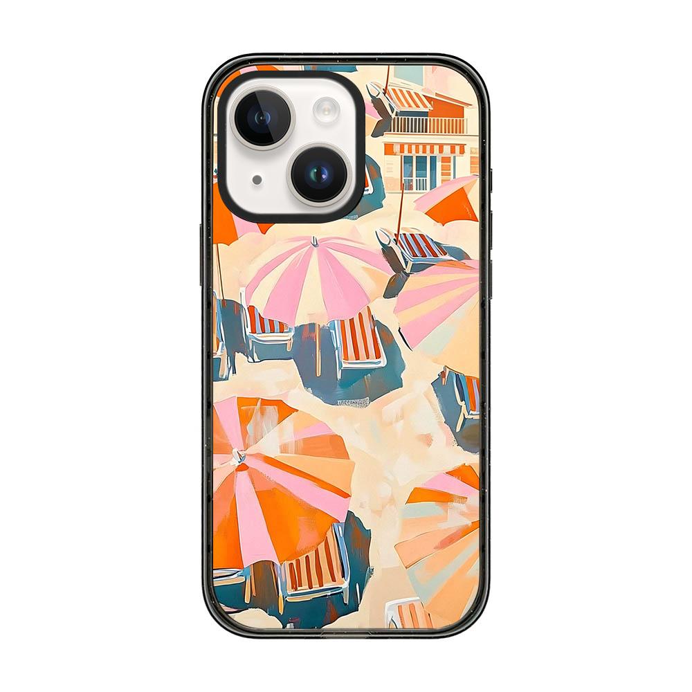 For iPhone 13 Summer Beach Pattern Acrylic TPU Phone Case - Pink Orange Beach Sun Umbrella - EDA009862420D