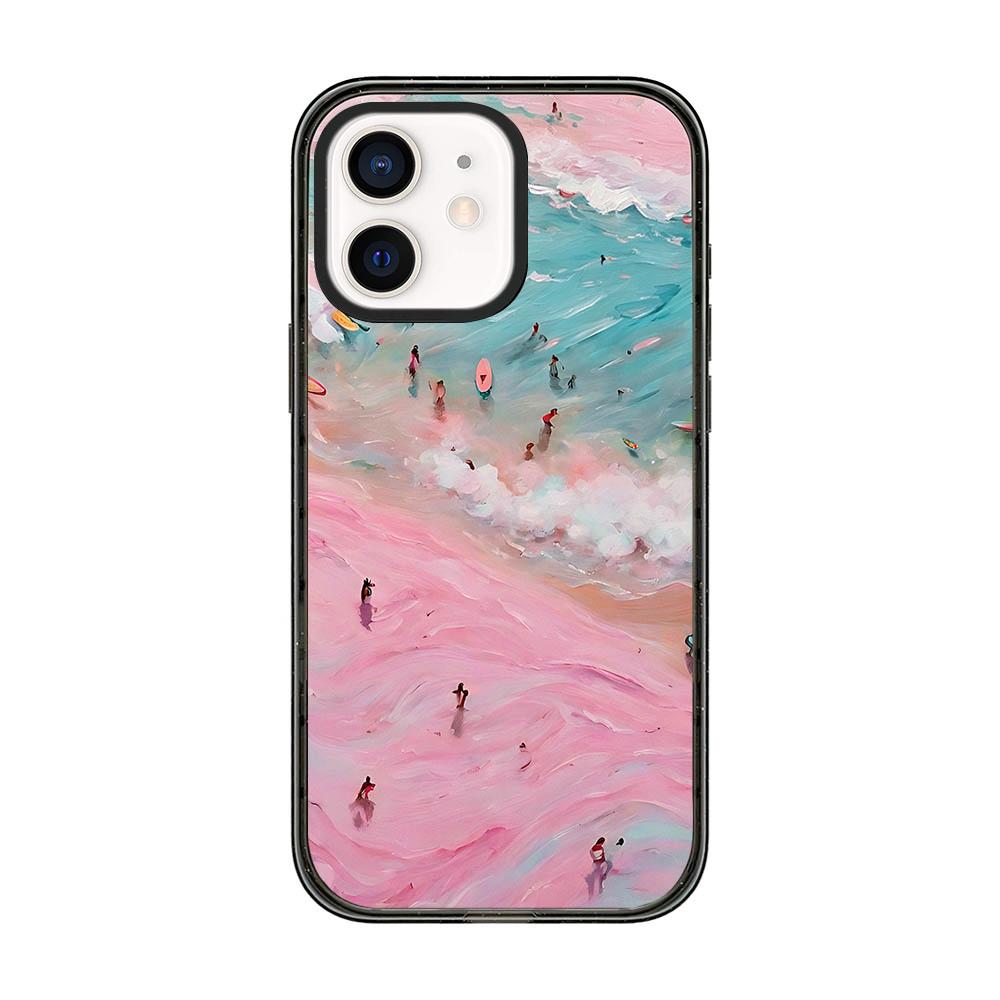 For iPhone 12 Summer Beach Pattern Acrylic TPU Phone Case - Pink Sand Beach Surfing - EDA009862421B