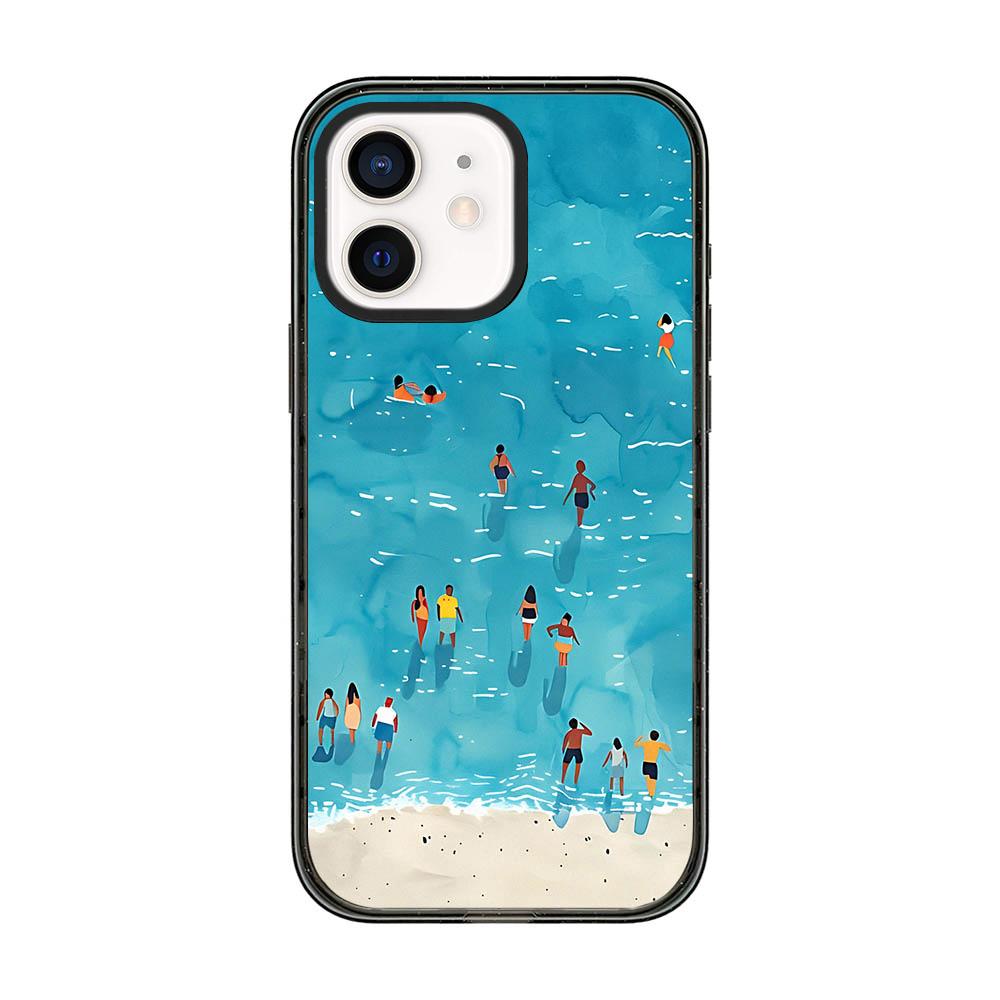 For iPhone 12 Summer Beach Pattern Acrylic TPU Phone Case - Watercolor Blue Seaside Crowd - EDA009862421C