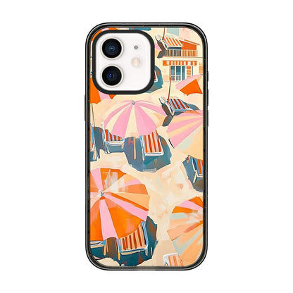 For iPhone 12 Summer Beach Pattern Acrylic TPU Phone Case - Pink Orange Beach Sun Umbrella - EDA009862421D