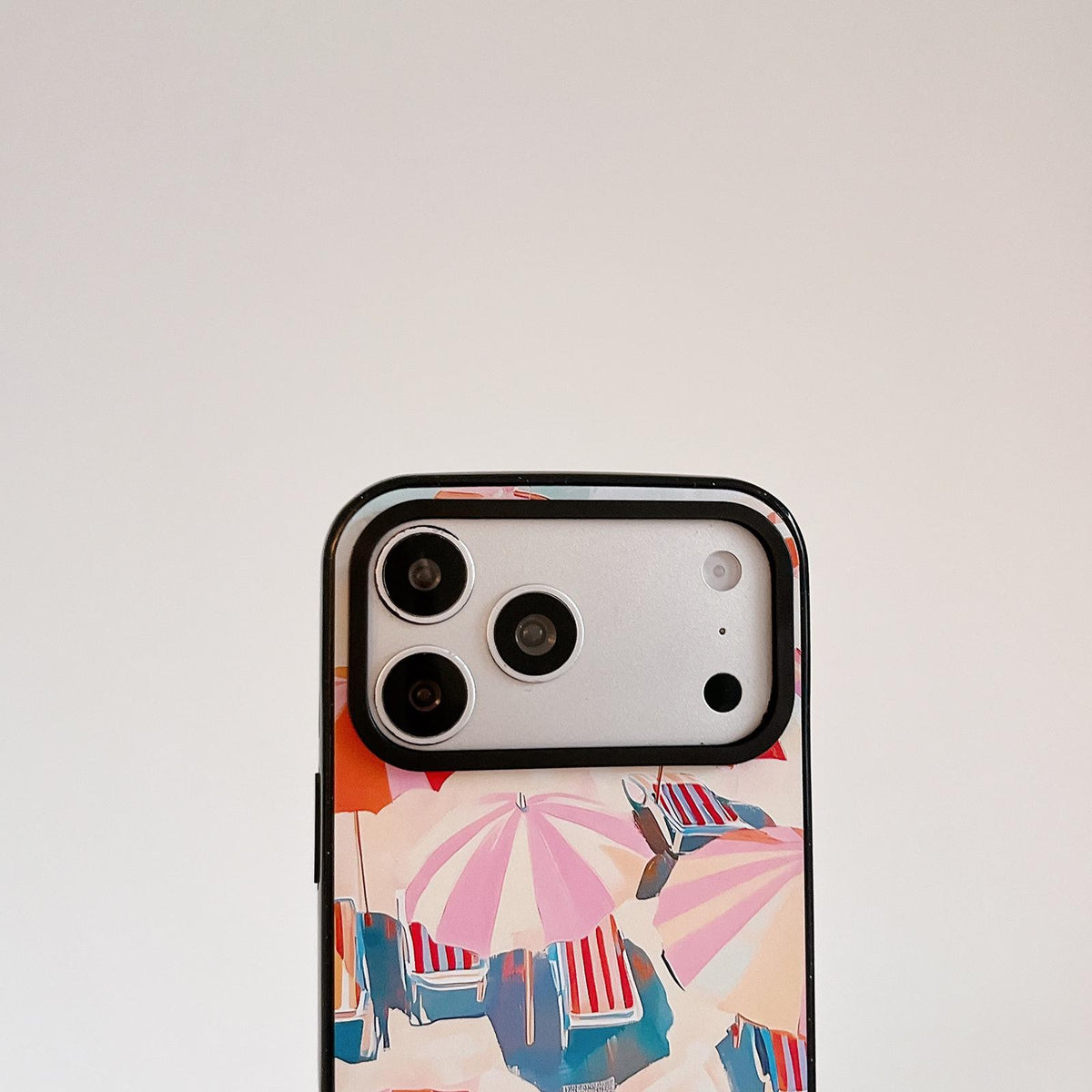 For iPhone 17 Pro Max Summer Beach Pattern Acrylic TPU Phone Case - Pink Orange Beach Sun Umbrella - EDA009862402D