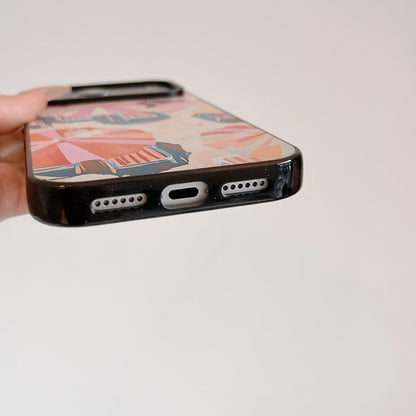 For iPhone 16 Plus Summer Beach Pattern Acrylic TPU Phone Case - Watercolor Blue Seaside Crowd - EDA009862408C