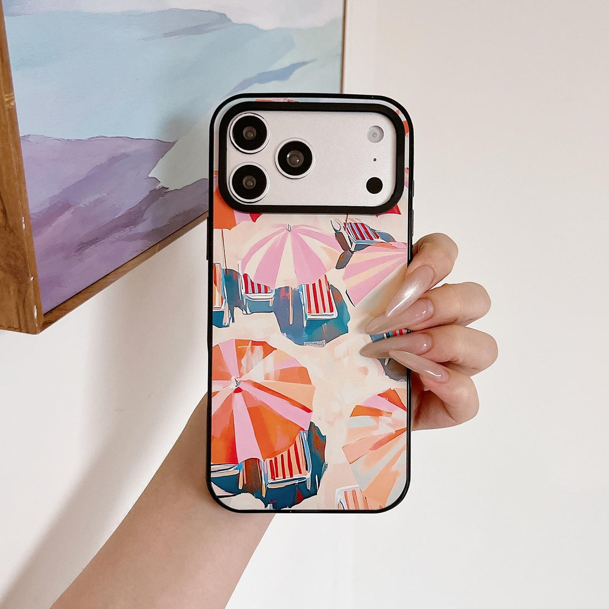 For iPhone 16 Pro Max Summer Beach Pattern Acrylic TPU Phone Case - Sea Salt Blue Swimming Pool - EDA009862406A