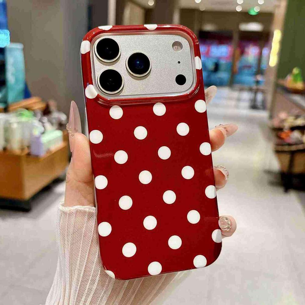 For iPhone 17 Pro Max Full Coverage IMD Printed Retro Large Dots Pattern TPU Phone Case - Red - EDA009866503A