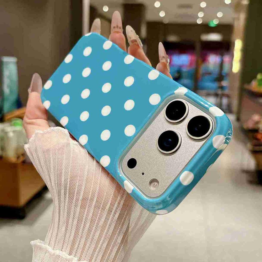 For iPhone 17 Pro Max Full Coverage IMD Printed Retro Large Dots Pattern TPU Phone Case - Blue - EDA009866503B