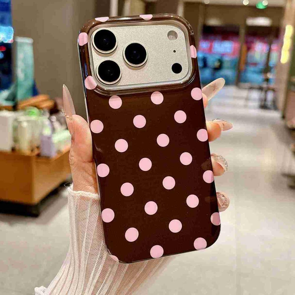 For iPhone 17 Pro Max Full Coverage IMD Printed Retro Large Dots Pattern TPU Phone Case - Coffee - EDA009866503C