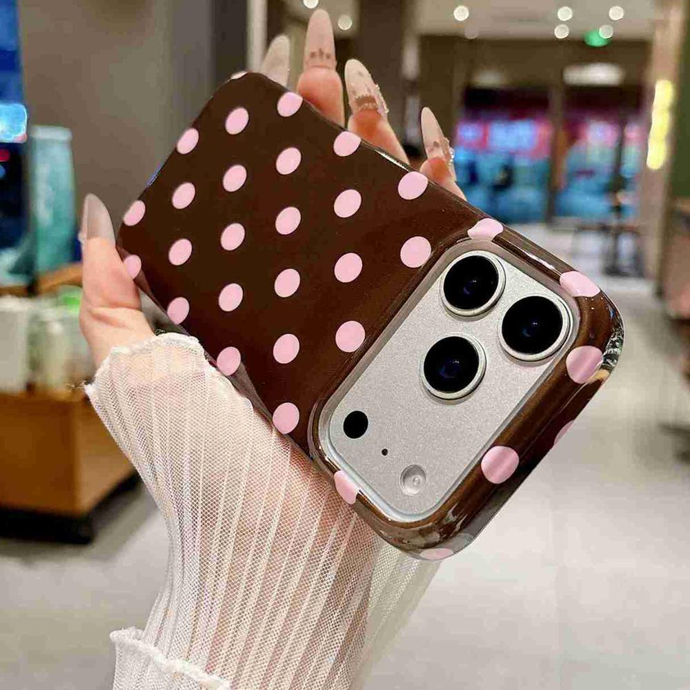 For iPhone 17 Pro Max Full Coverage IMD Printed Retro Large Dots Pattern TPU Phone Case - Coffee - EDA009866503C