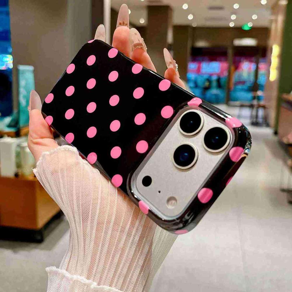 For iPhone 17 Pro Max Full Coverage IMD Printed Retro Large Dots Pattern TPU Phone Case - Black - EDA009866503D