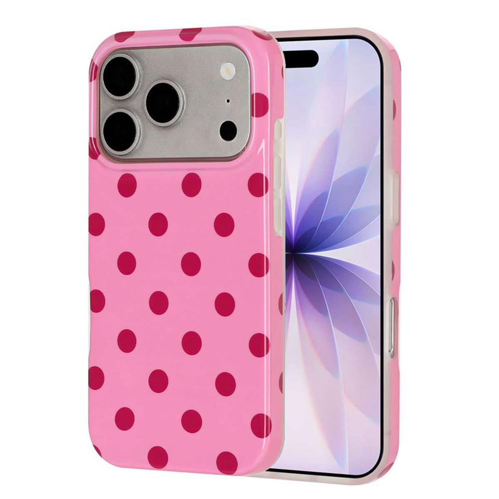 For iPhone 17 Pro Max Full Coverage IMD Printed Retro Large Dots Pattern TPU Phone Case - Pink - EDA009866503F