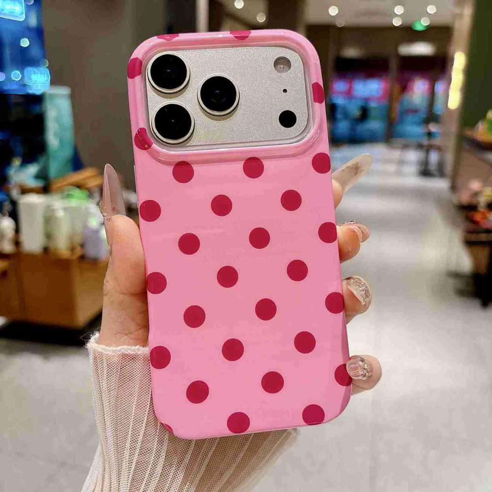 For iPhone 17 Pro Max Full Coverage IMD Printed Retro Large Dots Pattern TPU Phone Case - Pink - EDA009866503F