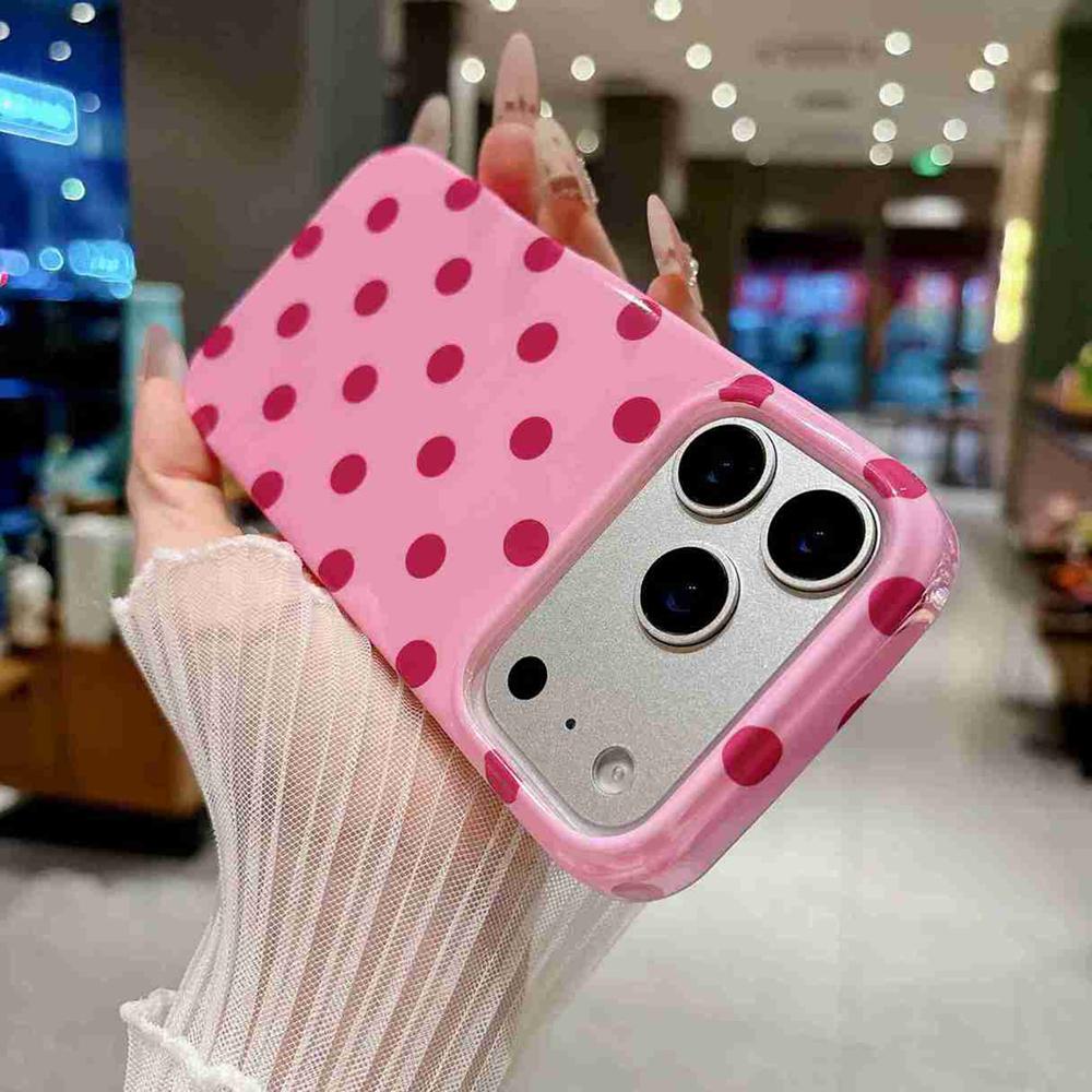 For iPhone 17 Pro Max Full Coverage IMD Printed Retro Large Dots Pattern TPU Phone Case - Pink - EDA009866503F