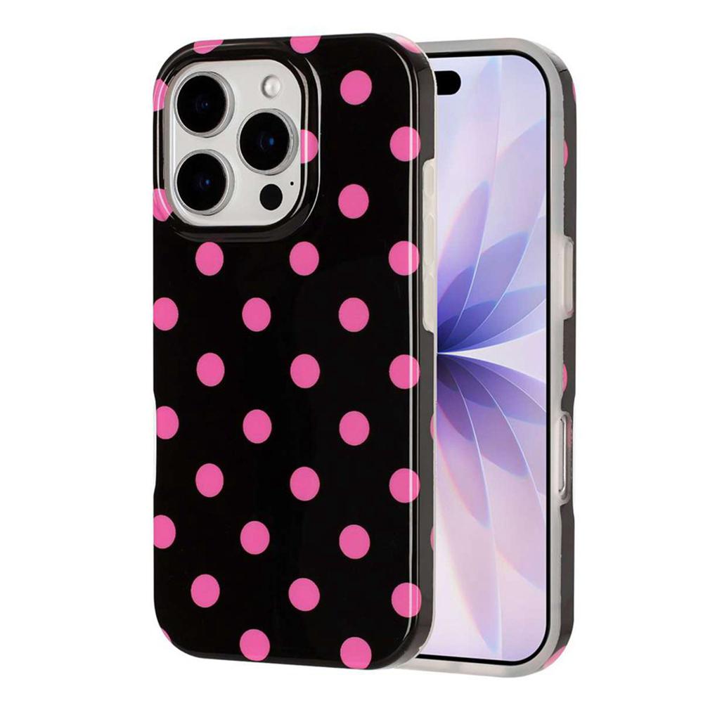 For iPhone 16 Pro Full Coverage IMD Printed Retro Large Dots Pattern TPU Phone Case - Black - EDA009866507D