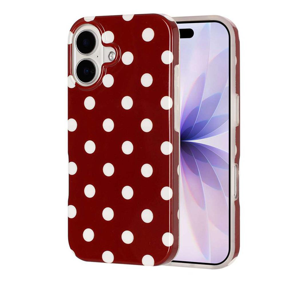 For iPhone 16 Plus Full Coverage IMD Printed Retro Large Dots Pattern TPU Phone Case - Red - EDA009866508A