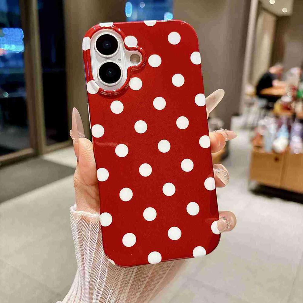 For iPhone 16 Plus Full Coverage IMD Printed Retro Large Dots Pattern TPU Phone Case - Red - EDA009866508A