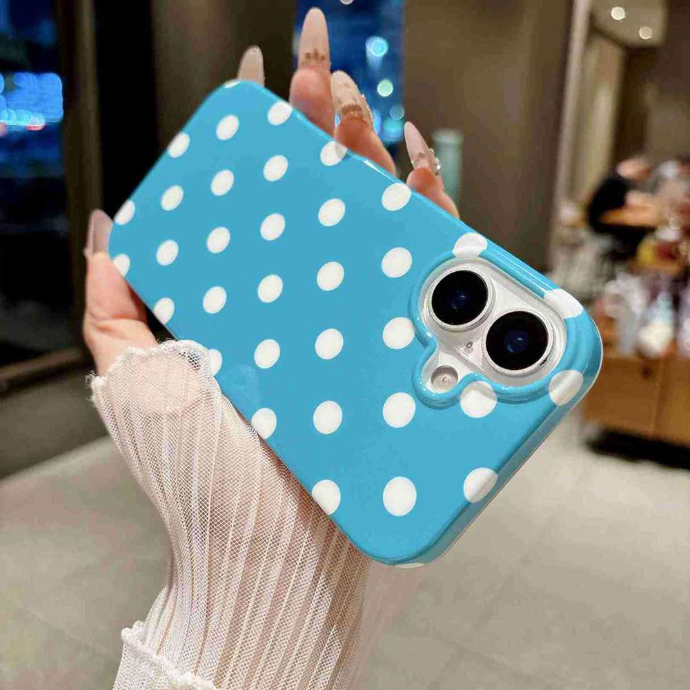 For iPhone 16 Plus Full Coverage IMD Printed Retro Large Dots Pattern TPU Phone Case - Blue - EDA009866508B