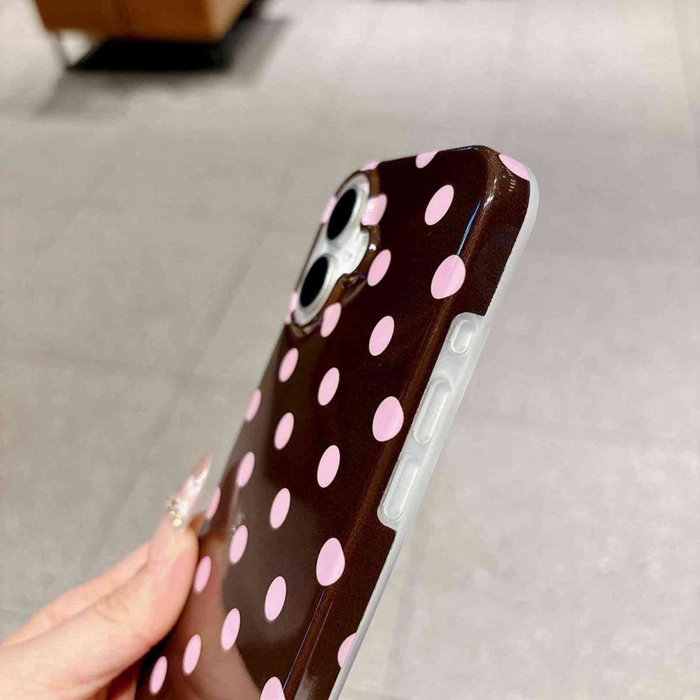 For iPhone 16 Plus Full Coverage IMD Printed Retro Large Dots Pattern TPU Phone Case - Coffee - EDA009866508C