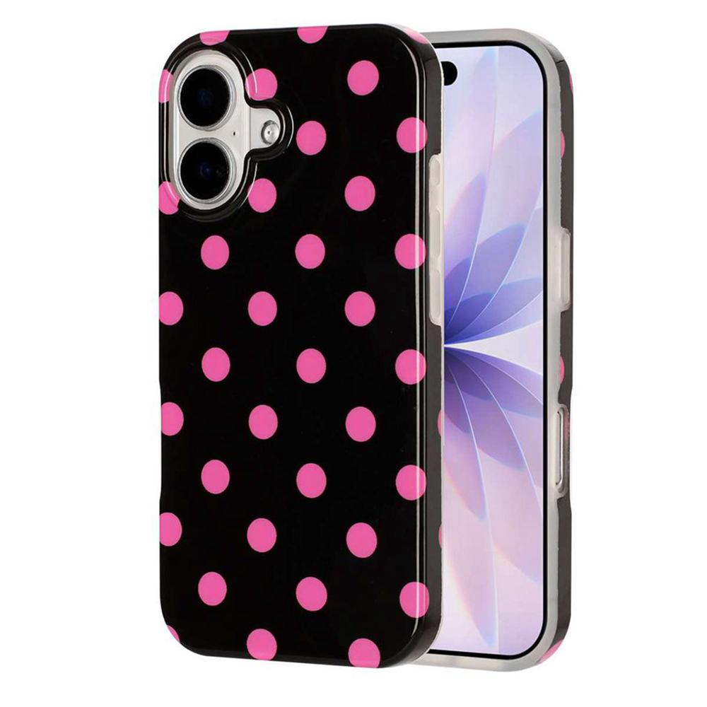 For iPhone 16 Plus Full Coverage IMD Printed Retro Large Dots Pattern TPU Phone Case - Black - EDA009866508D