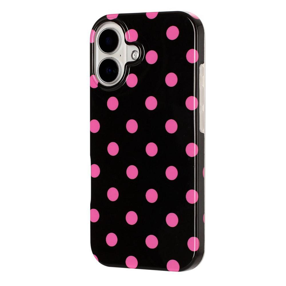 For iPhone 16 Plus Full Coverage IMD Printed Retro Large Dots Pattern TPU Phone Case - Black - EDA009866508D