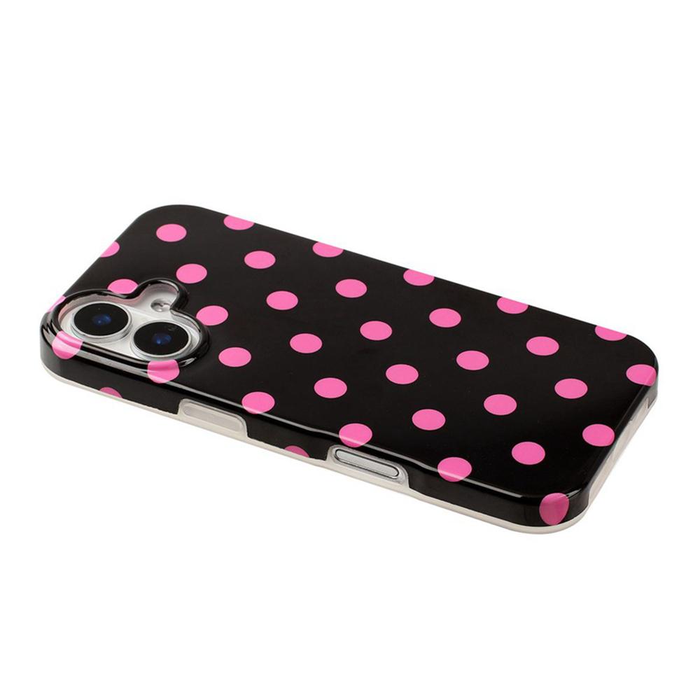 For iPhone 16 Plus Full Coverage IMD Printed Retro Large Dots Pattern TPU Phone Case - Black - EDA009866508D