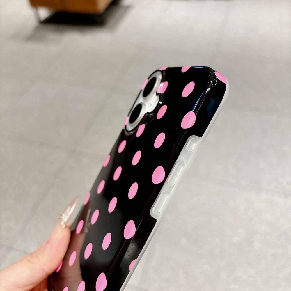 For iPhone 16 Plus Full Coverage IMD Printed Retro Large Dots Pattern TPU Phone Case - Black - EDA009866508D